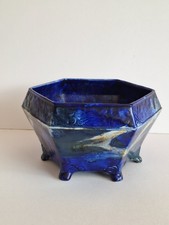 Antique Vintage Blue Ceramic Plant Pot Planter Cache Pot Vase