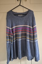Woolovers Women’s blue 100% Lambswool stripey jumper, Large