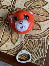 Vintage 70s Sankyo Japan Musical Pull Cord String Red Toy Bear with Moving Eyes
