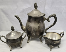 Vintage Tea Coffee Set 3 Piece Metal Teapot Milk Jug Sugar Pot (NTH)