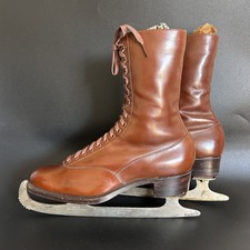 Vintage leather Ice Skate Boots by   Saxone chestnut brown 1930s 1920sEdwardian 