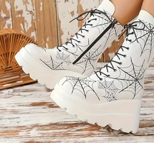 ?? New WHITE GOTH PUNK CYBER SPIDER WEB DESIGN ??? BOOTS ..FABOULOOOOSS
