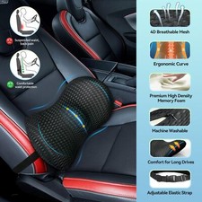 Memory Foam Lumbar Support Cushion - Lower Back Pillow for Car & Office Chair