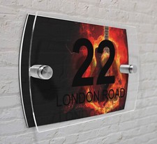 Personalised Guitar House Number Plaque Glass Effect Signs Shop Door Plate Name