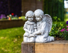Large Angel Garden Ornament Fairy Statue White Stone Effect Memorial Decoration