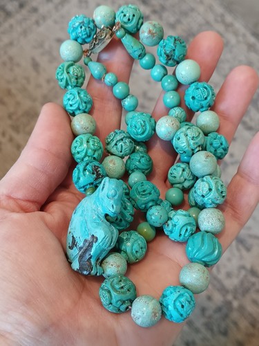 Chinese turquoise carved beads - turquoise,