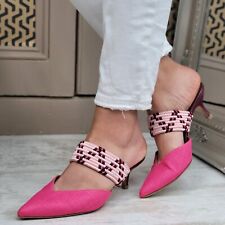 Malone Souliers Maisie Kitten Heels Sandals Mules Shoes Pink Raffia EU 37 UK 4