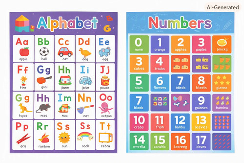 Alphabet and numbers - and,