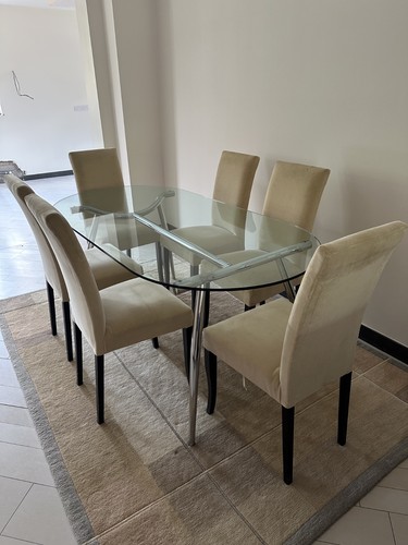 Glass dining table and - and, cream
