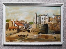 Oil painting Robin Hood's Bay by Scarborough artist J W Dawson