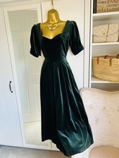 Laura Ashley Green Velvet Formal Ball Gown Dress UK 14 Vintage Xmas