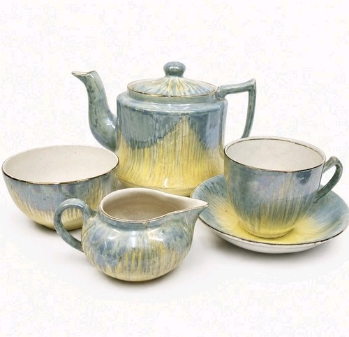 Vintage tea set blue yellow - vintage,