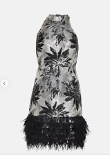 Coast Feather Trim Jacquard Mini Dress RRP £209 Elegant occasion wear evening 