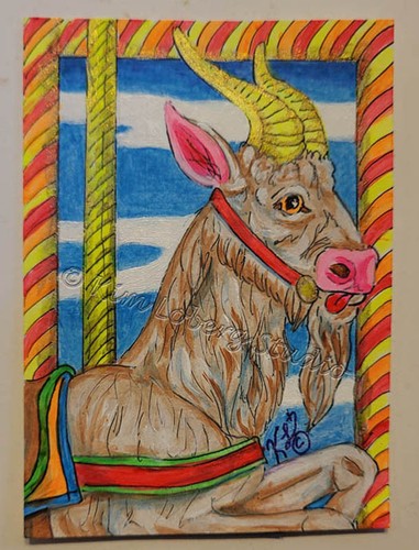 Aceo original goat - goat, carousel