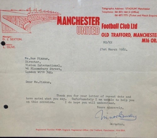 Matt busby typed letter signed - typed,