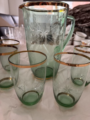 Vintage green glass jug - vintage, &