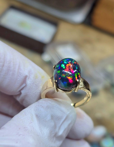 Black opal ring - opal, 925