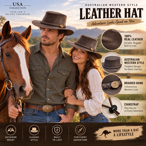 Real leather cowboy hat men - leather,
