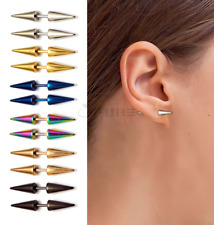 Men Women Double Spike Stud Earrings Surgical Steel Punk Gothic Ear Jewelry 2pcs