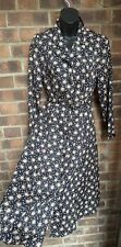 Vintage Eastex Black Floral Button Down Belted Midi Shirt Dress Size 10
