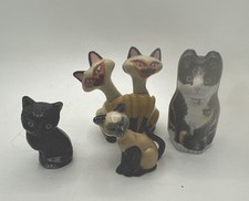 Vintage Bundle 4 Cat Figurines Ceramic &Tin Siamese, Studio Pottery, Bettys Tin
