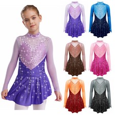 Kid Girl Figure Skating Dress Sparkly Skirted Leotards Ballet Figure Ice Skating