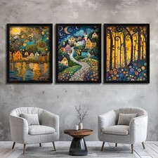 Abstract Village Wall Art Set
