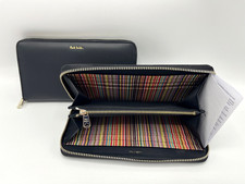 PAUL SMITH 'Signature Stripe' Large Zip-Around Black Leather PURSE wallet