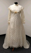 Vintage 1970's Floral Lace Cream Prairie Boho High Neck Wedding Dress UK 8 ?