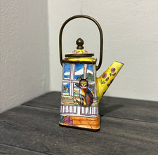 Collectible Miniature Mini Teapot  Diamond shape, Cat on window sill 
