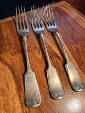 Set of 3 Antique JS&S Silver Plated Forks Fiddle Pattern c1900 Pseudo Hallmarks