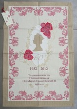 Royal Souvenir Tea Towel Queen Elizabeth 11 Diamond Jubilee 1952 - 2012 Royalty