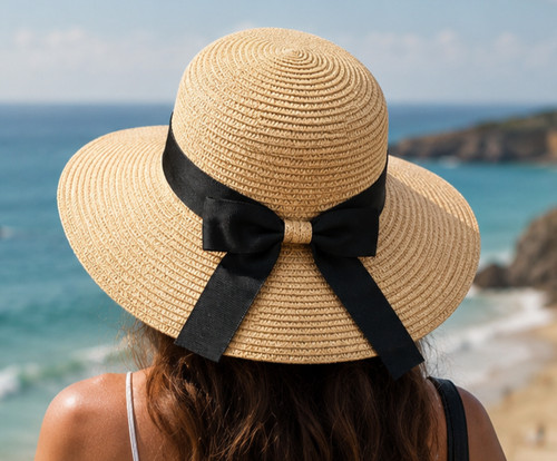 Sun hat foldable beige black - foldable,