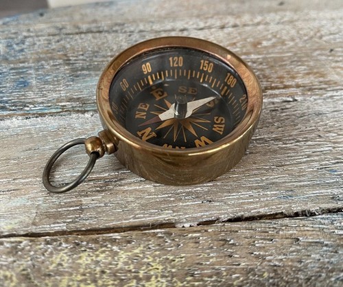 Brass pocket compass old - pocket,