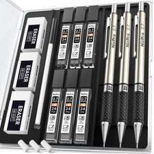 Nicpro 0.7 mm Art Mechanical Pencil Set in Storage Case, 3 PCS Metal Drafting