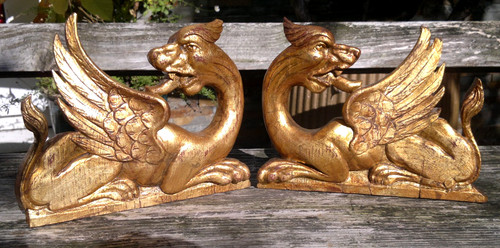 Antique gilded griffin carved - antique,