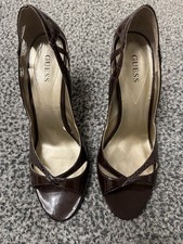 GUESS Brown High Heels Size 6 Women's Slip On Stiletto Shoes Open Toe