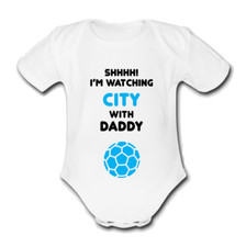 man @ CITY Babygrow Baby vest grow gift with daddy football MANCHESTER @ city