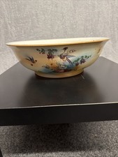 Large Vintage Wash Bowl 15.5” wide with painted Bird design
