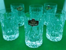 6 Vintage ZAJECAR Yugoslavian 24% Lead Crystal Whisky Glasses used/unused VGC