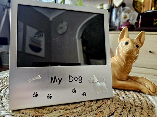 Silver brushed metal dog - brushed,