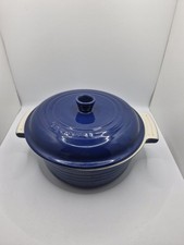 Vintage Le Creuset Casserole Dish Round Stoneware Size 19 Blue Pot Cooking 