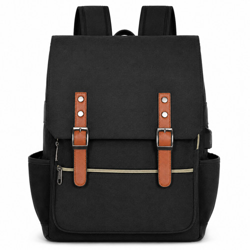 Black laptop backpack school - black,