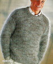 #224 MENS MOHAIR FISHERMANS RIB SWEATER 36-46"  VINTAGE KNITTING PATTERN 