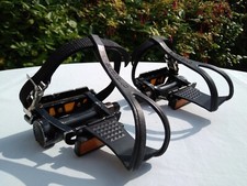 Vintage Bike Pedals. Sakae SR SP 250 +  Christophe Toe Clips + Black Toe Straps