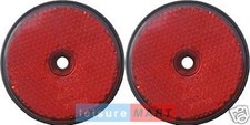 A Pair of Red Reflectors Screw On Round 60mm Trailers Caravans Trucks Gate Posts