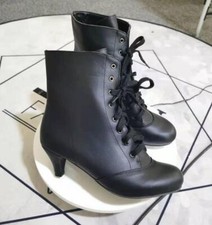 Low Kitten Heel Ankle Boots Victorian Retro Lace Up  Women Ladies Formal Shoes