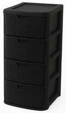 4 Drawer Black Plastic Storage Unit Cabinet Organiser Tower Home Office Bedroom