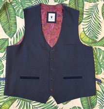 Marc Darcy London Size 50 Waistcoat Navy Blue Windowpane Bromley Polyester Blend