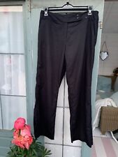 BHS Linen Blend Black Trousers Button Detail & Belt Loops Size 14